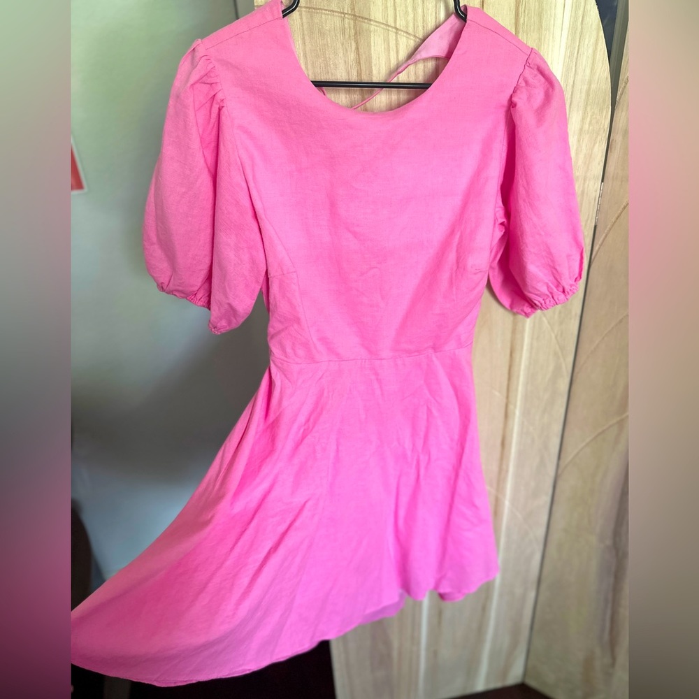 Open Back Linen-Blend pink Mini Dress size medium